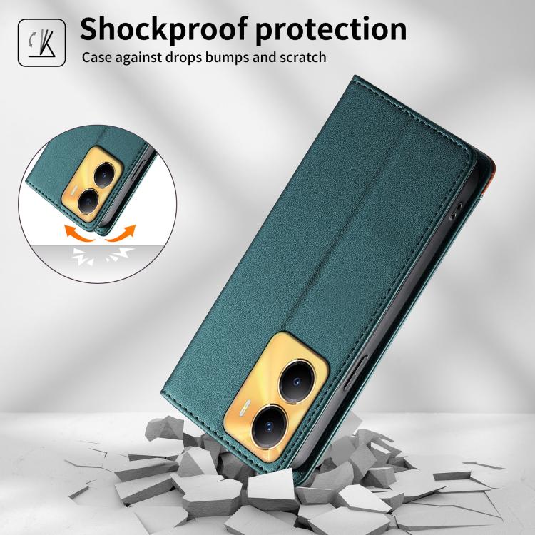 For vivo Y56 Dierfeng Splicing Strong Magnetic RFID Vegan Leather Phone Case