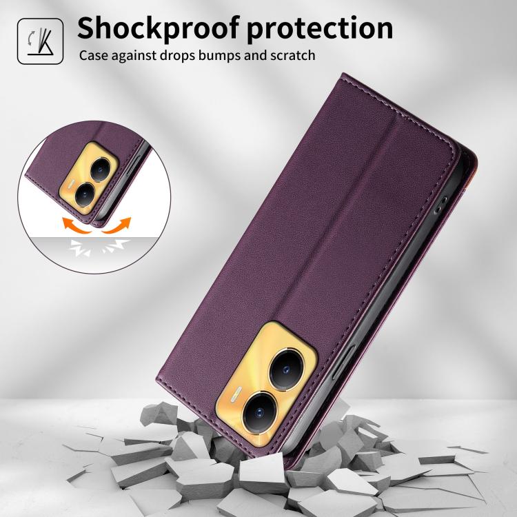 For vivo Y56 Dierfeng Splicing Strong Magnetic RFID Vegan Leather Phone Case