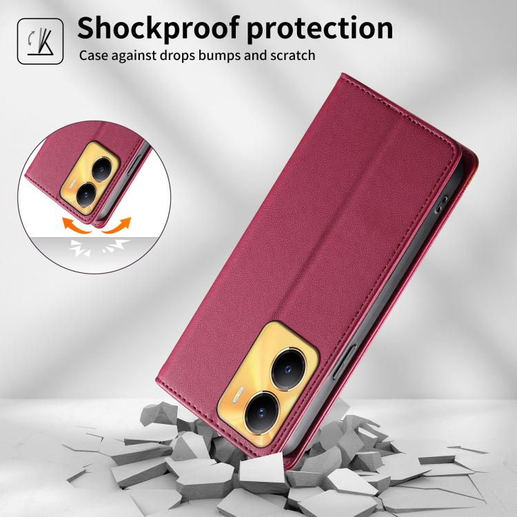 For vivo Y56 Dierfeng Splicing Strong Magnetic RFID Vegan Leather Phone Case