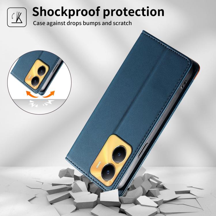 For vivo Y56 Dierfeng Splicing Strong Magnetic RFID Vegan Leather Phone Case