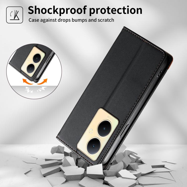 For vivo Y78+ Dierfeng Splicing Strong Magnetic RFID Vegan Leather Phone Case