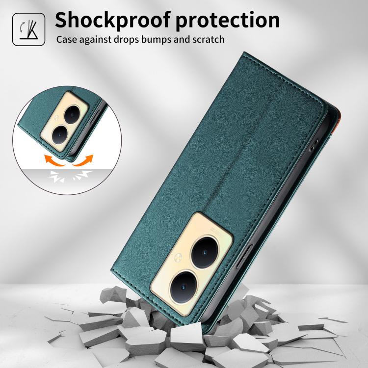 For vivo Y78+ Dierfeng Splicing Strong Magnetic RFID Vegan Leather Phone Case