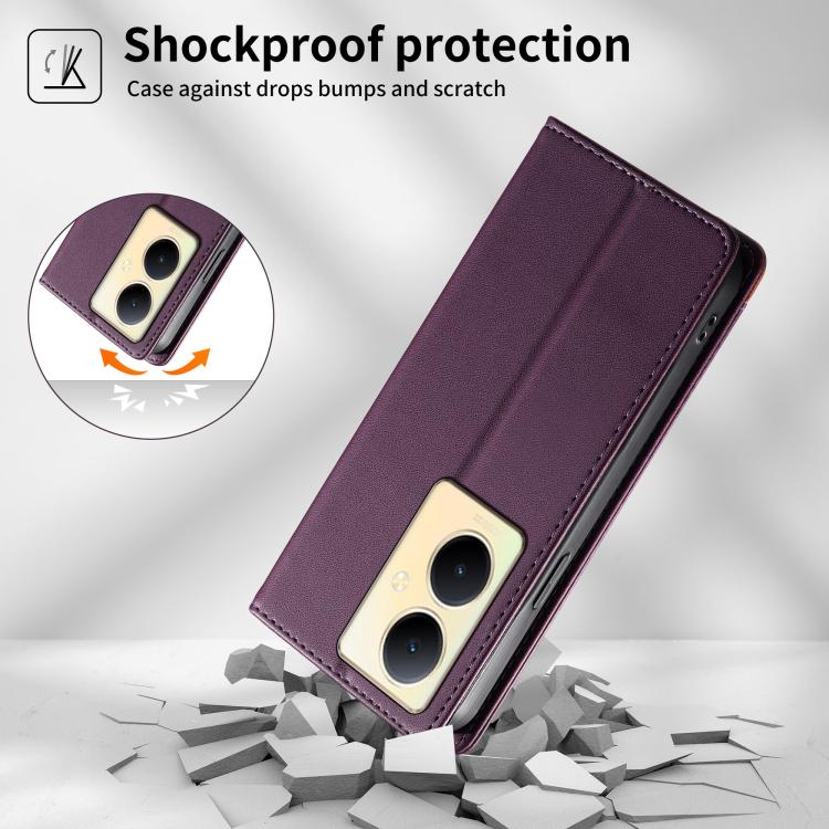 For vivo Y78+ Dierfeng Splicing Strong Magnetic RFID Vegan Leather Phone Case