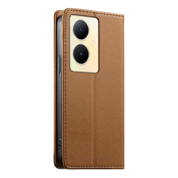 For vivo Y78+ Dierfeng Splicing Strong Magnetic RFID Vegan Leather Phone Case