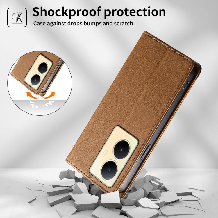 For vivo Y78+ Dierfeng Splicing Strong Magnetic RFID Vegan Leather Phone Case