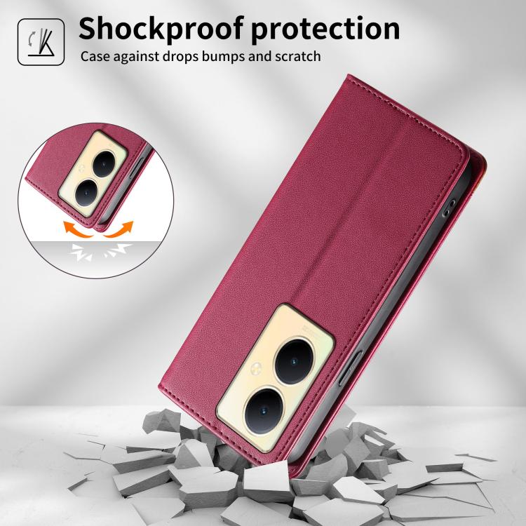For vivo Y78+ Dierfeng Splicing Strong Magnetic RFID Vegan Leather Phone Case
