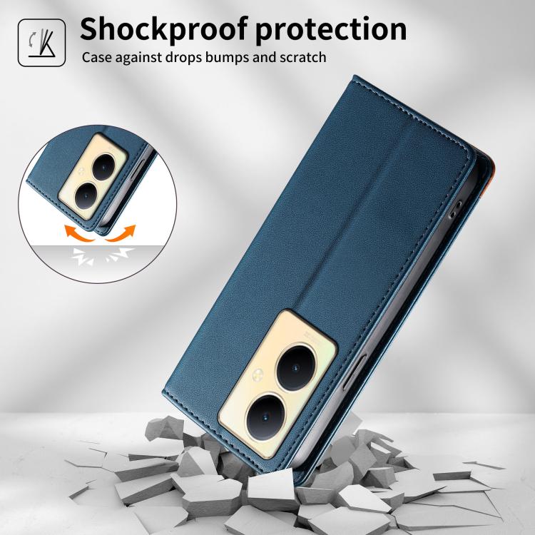 For vivo Y78+ Dierfeng Splicing Strong Magnetic RFID Vegan Leather Phone Case
