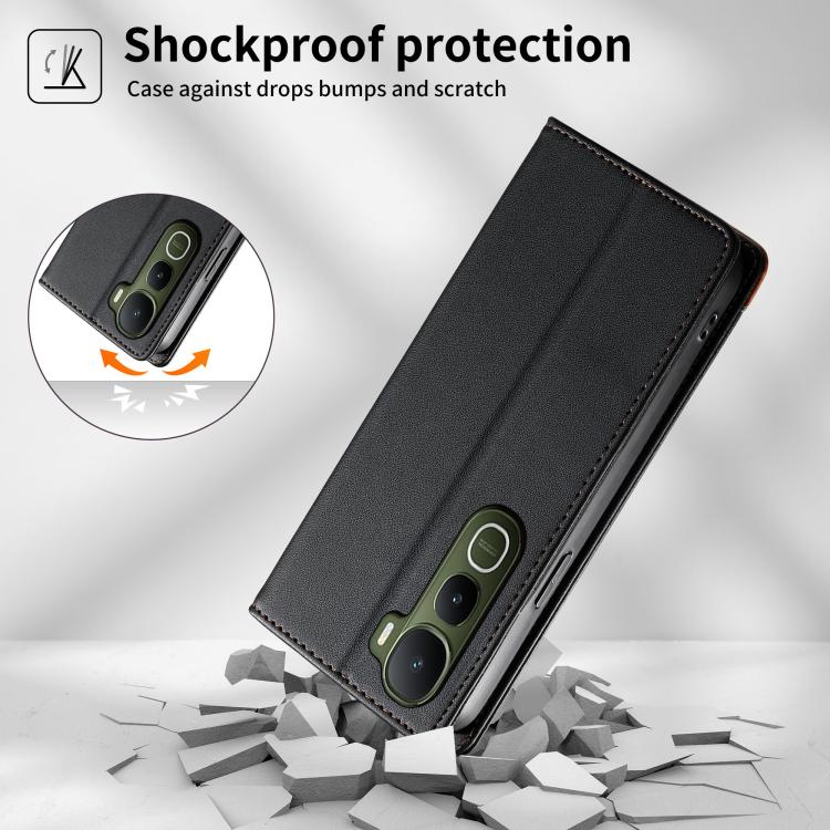 For vivo Y400 5G Dierfeng Splicing Strong Magnetic RFID Vegan Leather Phone Case