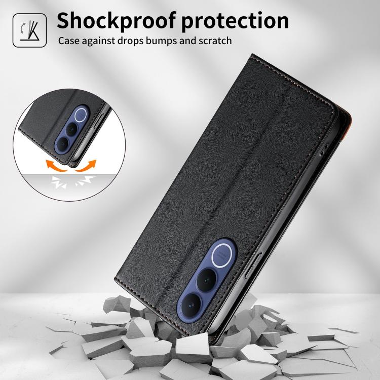 For vivo V70 FE 5G Dierfeng Splicing Strong Magnetic RFID Vegan Leather Phone Case