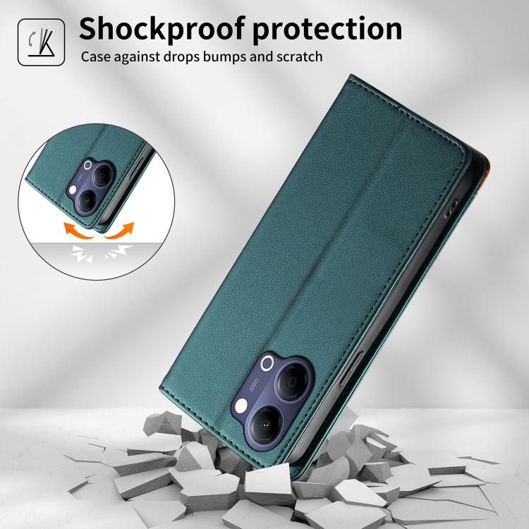 For vivo Y21 5G / Y05 4G Dierfeng Splicing Strong Magnetic RFID Vegan Leather Phone Case