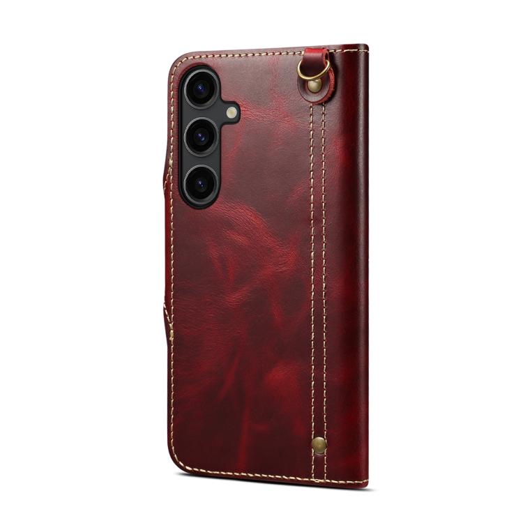 For Samsung Galaxy S26 5G Denior B01 Oil Wax Cowhide Magnetic Button Genuine Leather Case
