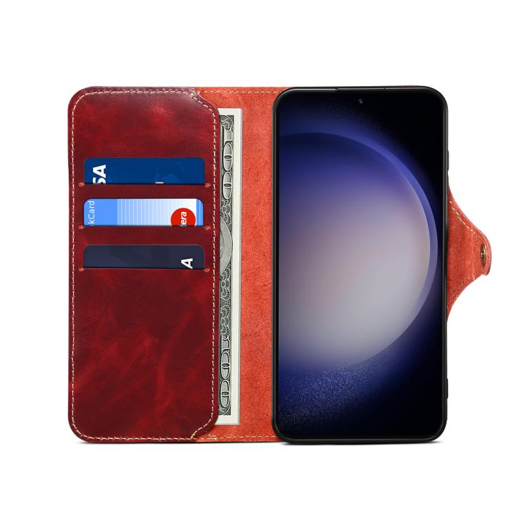 For Samsung Galaxy S26 5G Denior B01 Oil Wax Cowhide Magnetic Button Genuine Leather Case