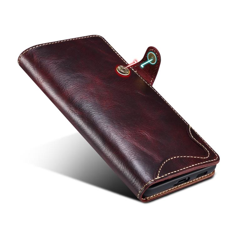 For Samsung Galaxy S26 5G Denior B01 Oil Wax Cowhide Magnetic Button Genuine Leather Case