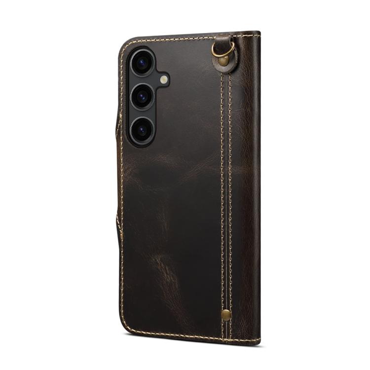For Samsung Galaxy S26 5G Denior B01 Oil Wax Cowhide Magnetic Button Genuine Leather Case