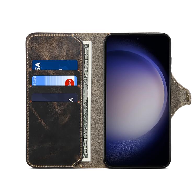 For Samsung Galaxy S26 5G Denior B01 Oil Wax Cowhide Magnetic Button Genuine Leather Case