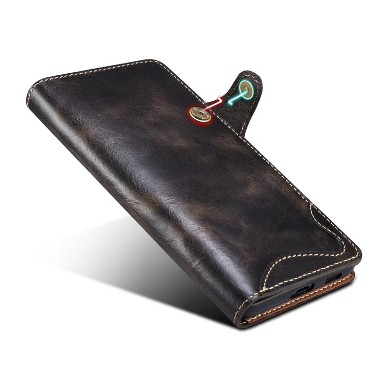 For Samsung Galaxy S26 5G Denior B01 Oil Wax Cowhide Magnetic Button Genuine Leather Case