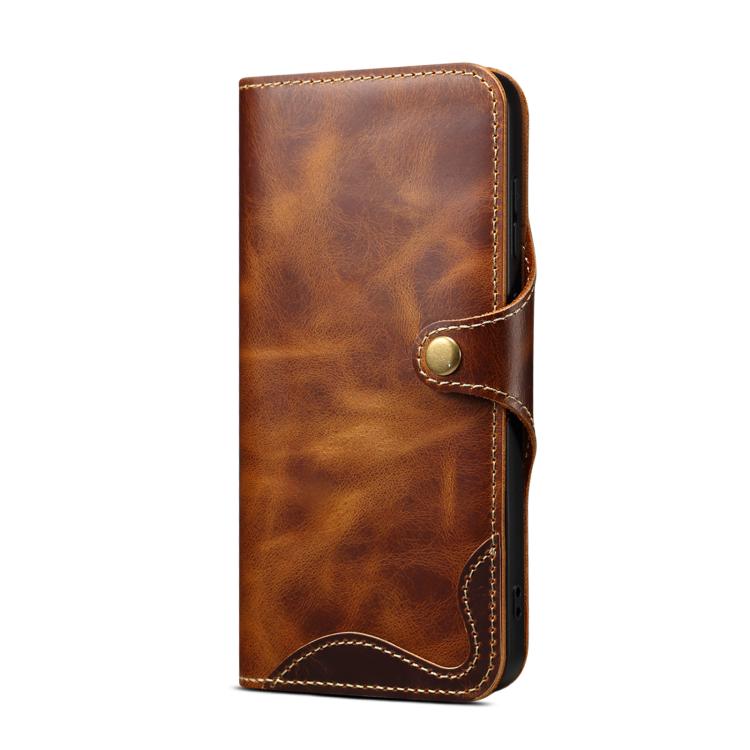 For Samsung Galaxy S26 5G Denior B01 Oil Wax Cowhide Magnetic Button Genuine Leather Case