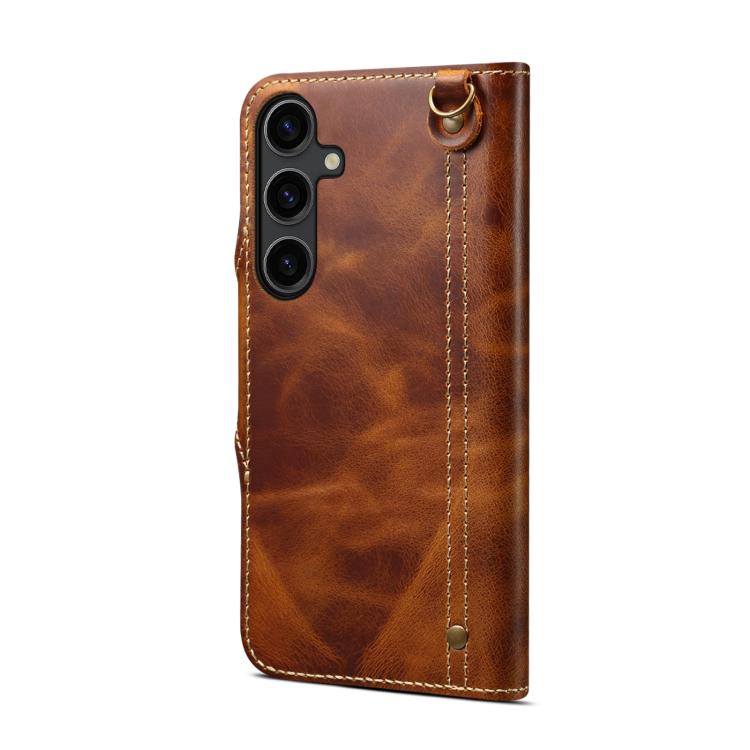 For Samsung Galaxy S26 5G Denior B01 Oil Wax Cowhide Magnetic Button Genuine Leather Case