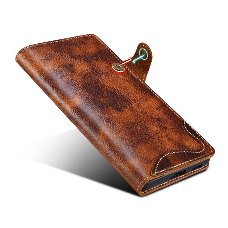 For Samsung Galaxy S26 5G Denior B01 Oil Wax Cowhide Magnetic Button Genuine Leather Case