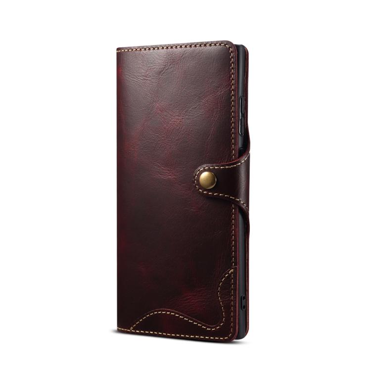 For Samsung Galaxy S26 Ultra 5G Denior B01 Oil Wax Cowhide Magnetic Button Genuine Leather Case
