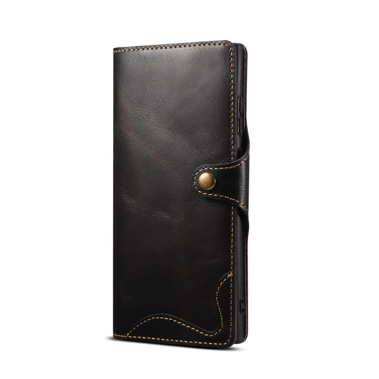 For Samsung Galaxy S26 Ultra 5G Denior B01 Oil Wax Cowhide Magnetic Button Genuine Leather Case