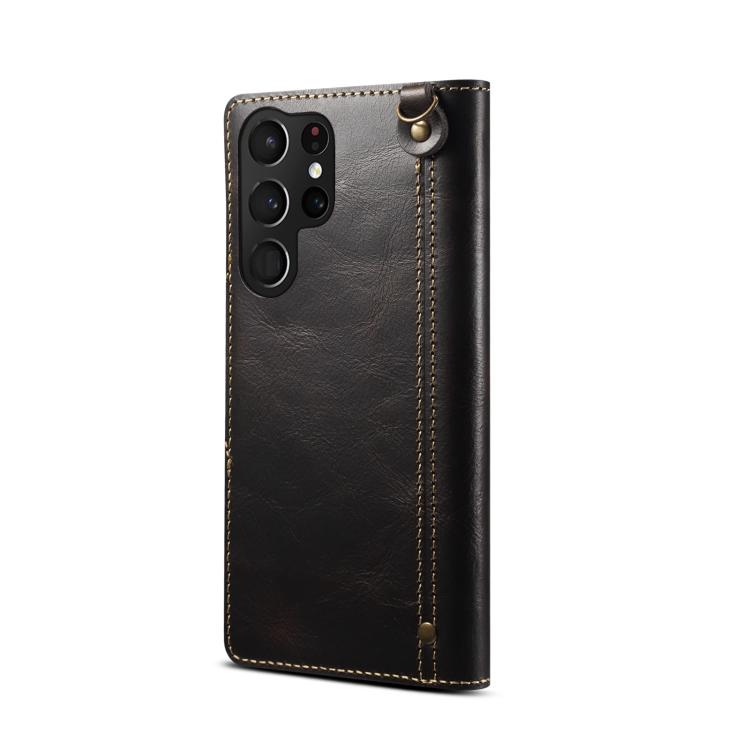 For Samsung Galaxy S26 Ultra 5G Denior B01 Oil Wax Cowhide Magnetic Button Genuine Leather Case
