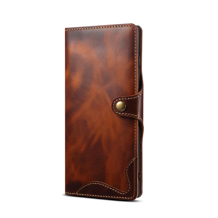 For Samsung Galaxy S26 Ultra 5G Denior B01 Oil Wax Cowhide Magnetic Button Genuine Leather Case