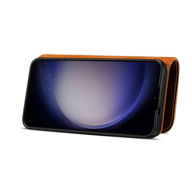 For Samsung Galaxy S26 Ultra 5G Denior B01 Oil Wax Cowhide Magnetic Button Genuine Leather Case