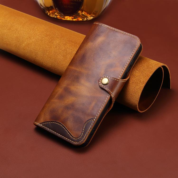 For Samsung Galaxy S26 Ultra 5G Denior B01 Oil Wax Cowhide Magnetic Button Genuine Leather Case
