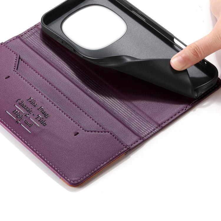 For Redmi Note 14 Pro 4G Dierfeng Splicing Strong Magnetic RFID Vegan Leather Phone Case