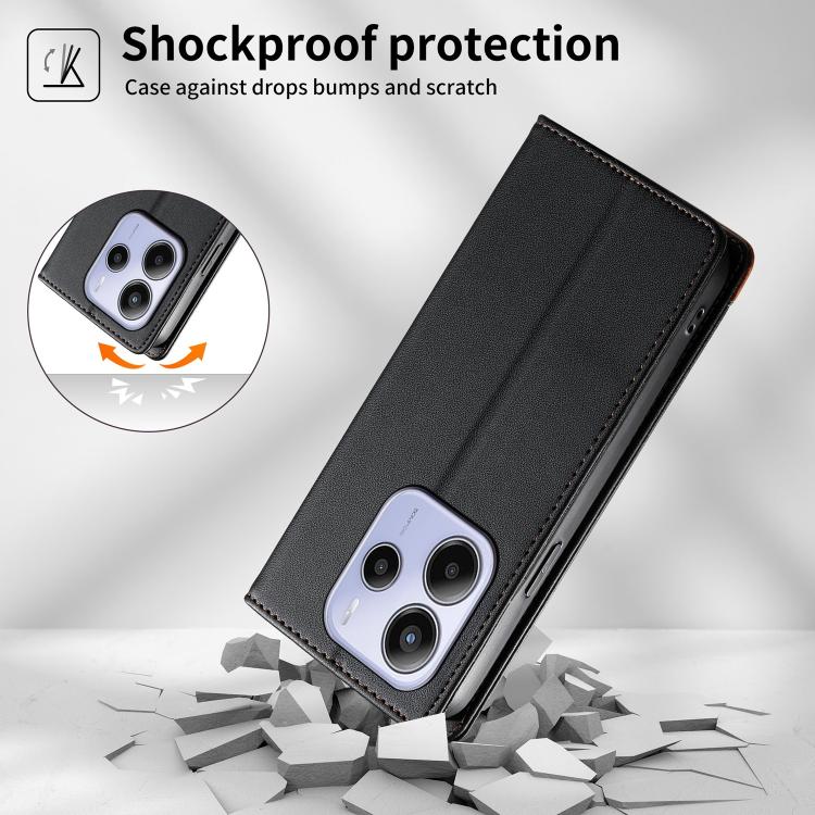 For Redmi Note 14 4G 164.84mm Dierfeng Splicing Strong Magnetic RFID Vegan Leather Phone Case