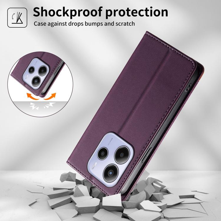 For Redmi Note 14 4G 164.84mm Dierfeng Splicing Strong Magnetic RFID Vegan Leather Phone Case