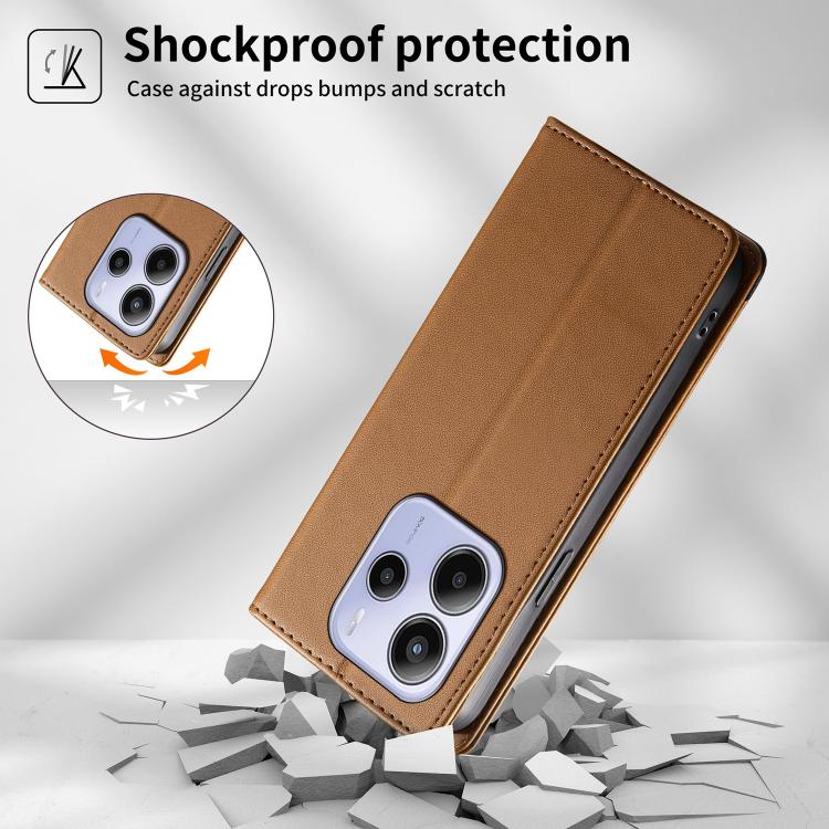 For Redmi Note 14 4G 164.84mm Dierfeng Splicing Strong Magnetic RFID Vegan Leather Phone Case