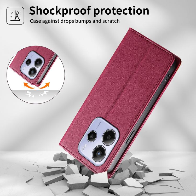 For Redmi Note 14 4G 164.84mm Dierfeng Splicing Strong Magnetic RFID Vegan Leather Phone Case