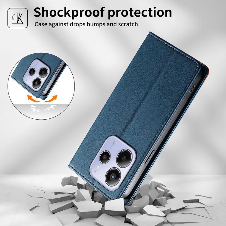 For Redmi Note 14 4G 164.84mm Dierfeng Splicing Strong Magnetic RFID Vegan Leather Phone Case