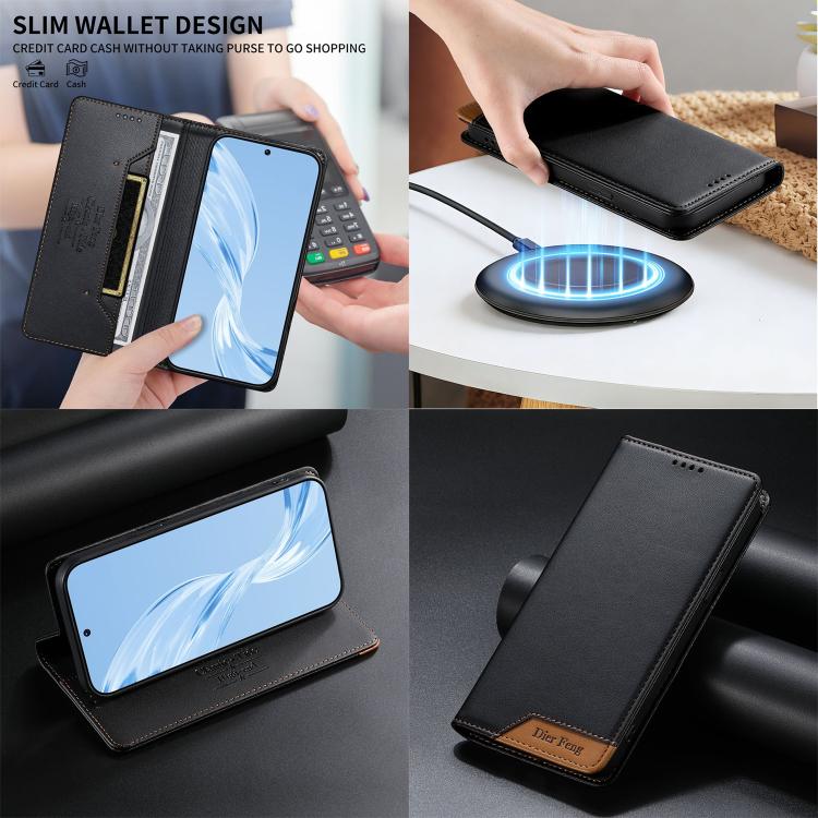For Redmi Note 13 Pro+ Dierfeng Splicing Strong Magnetic RFID Vegan Leather Phone Case