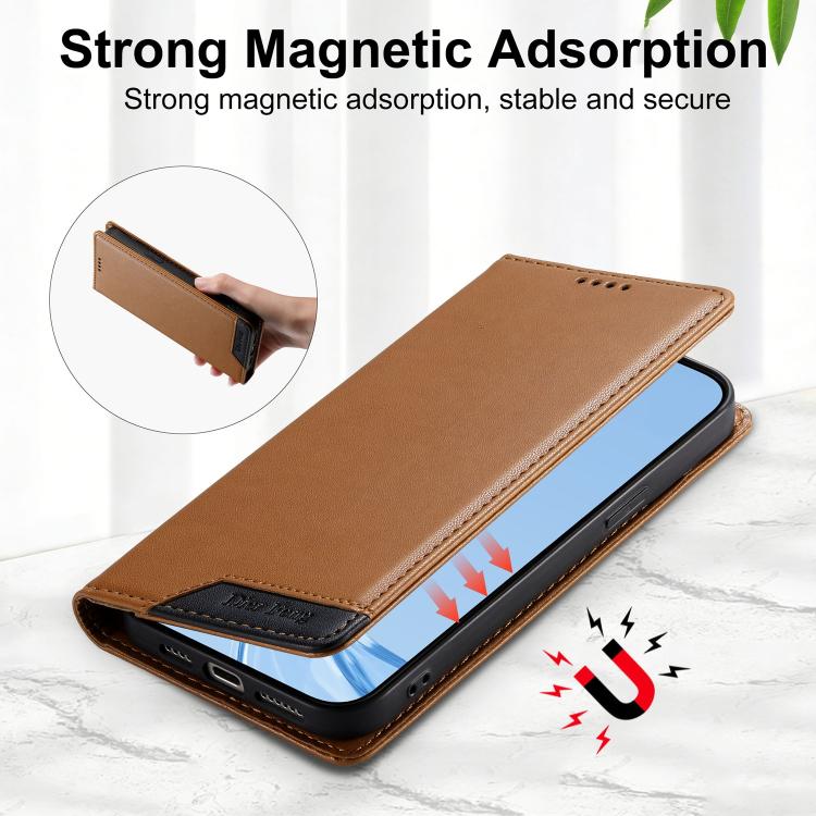 For Redmi Note 13 Pro+ Dierfeng Splicing Strong Magnetic RFID Vegan Leather Phone Case