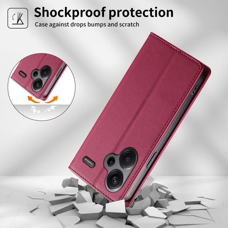 For Redmi Note 13 Pro+ Dierfeng Splicing Strong Magnetic RFID Vegan Leather Phone Case