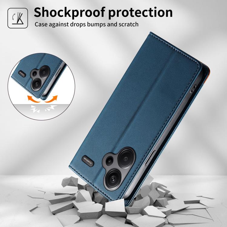 For Redmi Note 13 Pro+ Dierfeng Splicing Strong Magnetic RFID Vegan Leather Phone Case