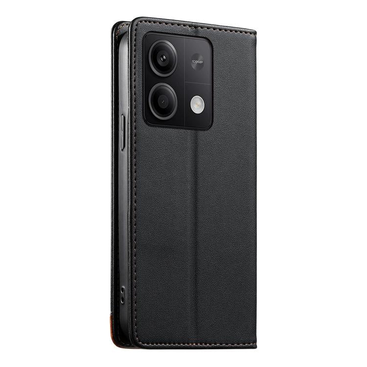 For Redmi Note 13 5G Dierfeng Splicing Strong Magnetic RFID Vegan Leather Phone Case