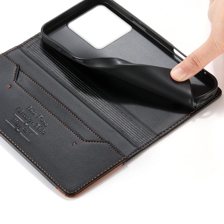For Redmi Note 13 5G Dierfeng Splicing Strong Magnetic RFID Vegan Leather Phone Case