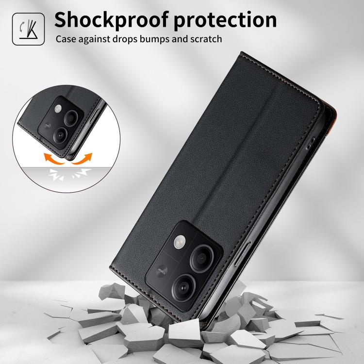 For Redmi Note 13 5G Dierfeng Splicing Strong Magnetic RFID Vegan Leather Phone Case