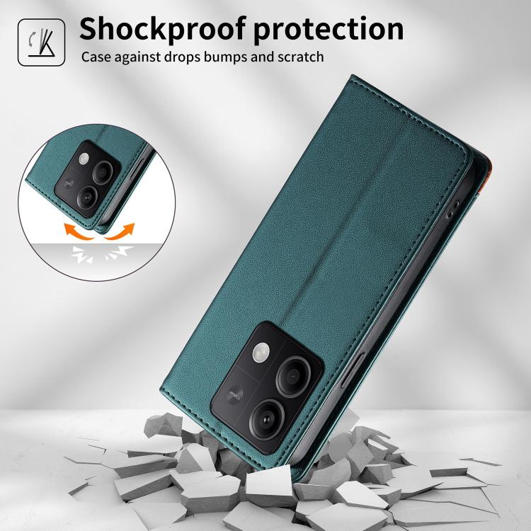 For Redmi Note 13 5G Dierfeng Splicing Strong Magnetic RFID Vegan Leather Phone Case