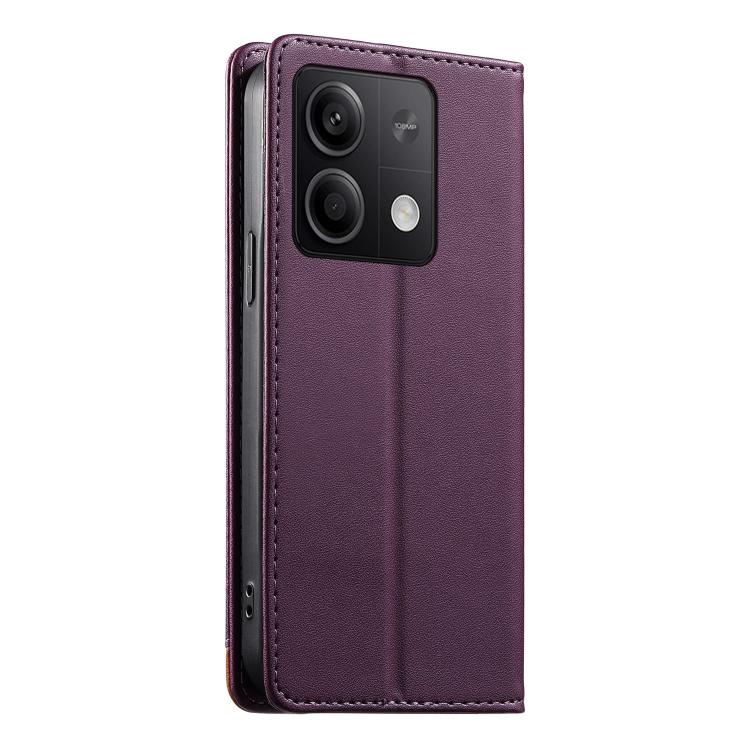 For Redmi Note 13 5G Dierfeng Splicing Strong Magnetic RFID Vegan Leather Phone Case
