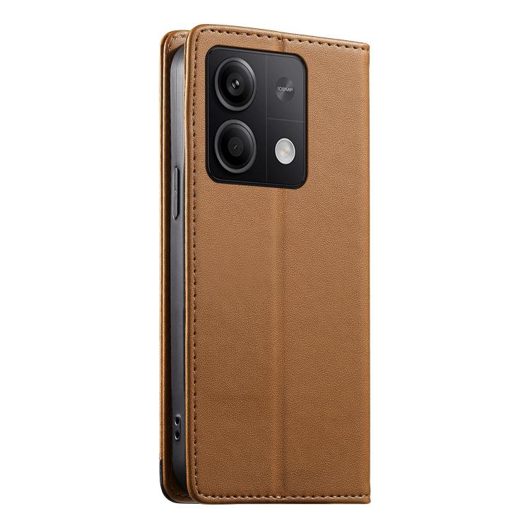 For Redmi Note 13 5G Dierfeng Splicing Strong Magnetic RFID Vegan Leather Phone Case