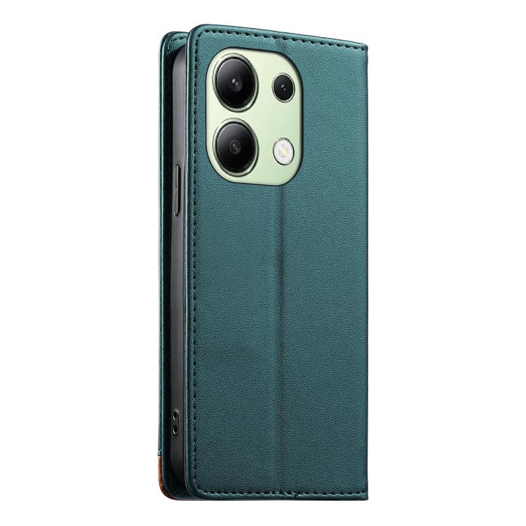 For Redmi Note 13 4G Dierfeng Splicing Strong Magnetic RFID Vegan Leather Phone Case