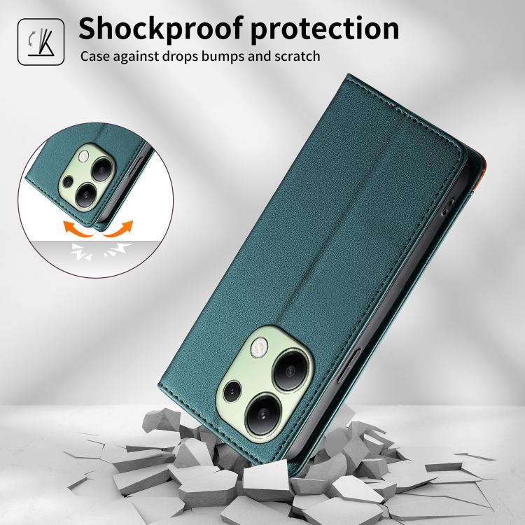 For Redmi Note 13 4G Dierfeng Splicing Strong Magnetic RFID Vegan Leather Phone Case