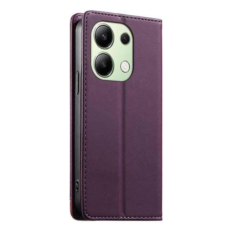 For Redmi Note 13 4G Dierfeng Splicing Strong Magnetic RFID Vegan Leather Phone Case