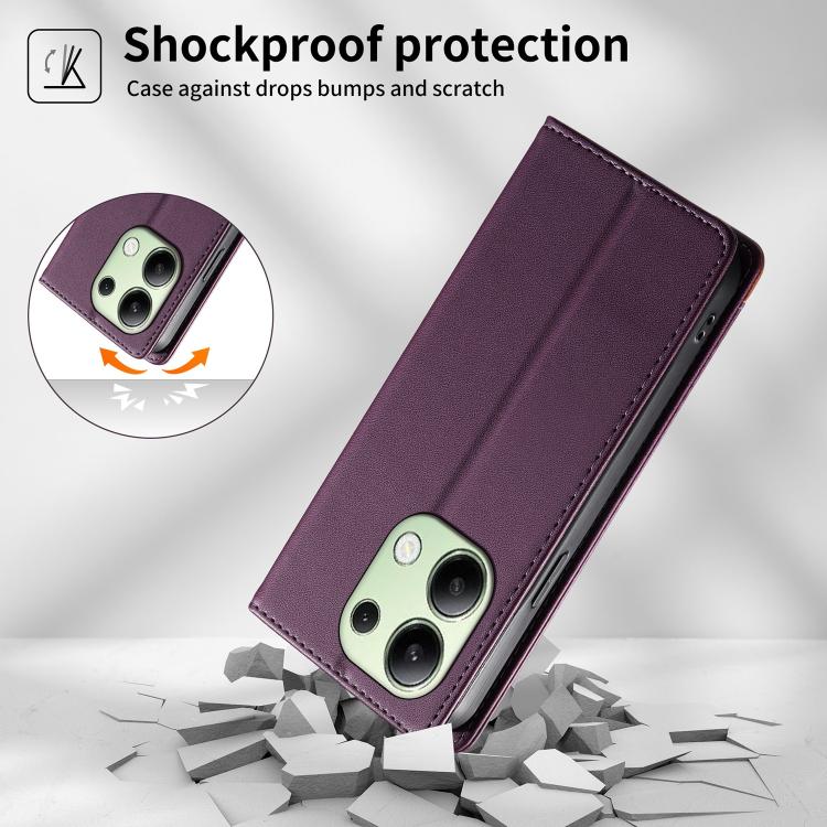 For Redmi Note 13 4G Dierfeng Splicing Strong Magnetic RFID Vegan Leather Phone Case