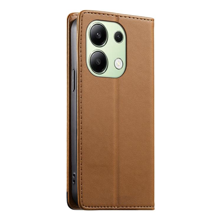 For Redmi Note 13 4G Dierfeng Splicing Strong Magnetic RFID Vegan Leather Phone Case